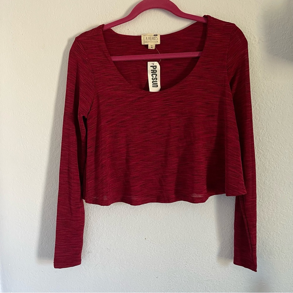 L.A. Hearts M red cropped flowy long sleeve top